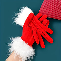 Red Velvet Gloves Santa Claus Gloves With Furry Cuffs Christmas Party