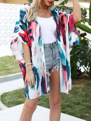 Colorblock Cover Up Shirt V Neck Half Sleeve Chiffon Blouse