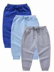 3pcs Toddler Boys Cotton Drawstring Sweatpants Elastic Waist