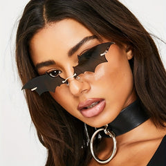 Y2K Bat Sunglasses Rimless Metal Eyeglasses Women Men