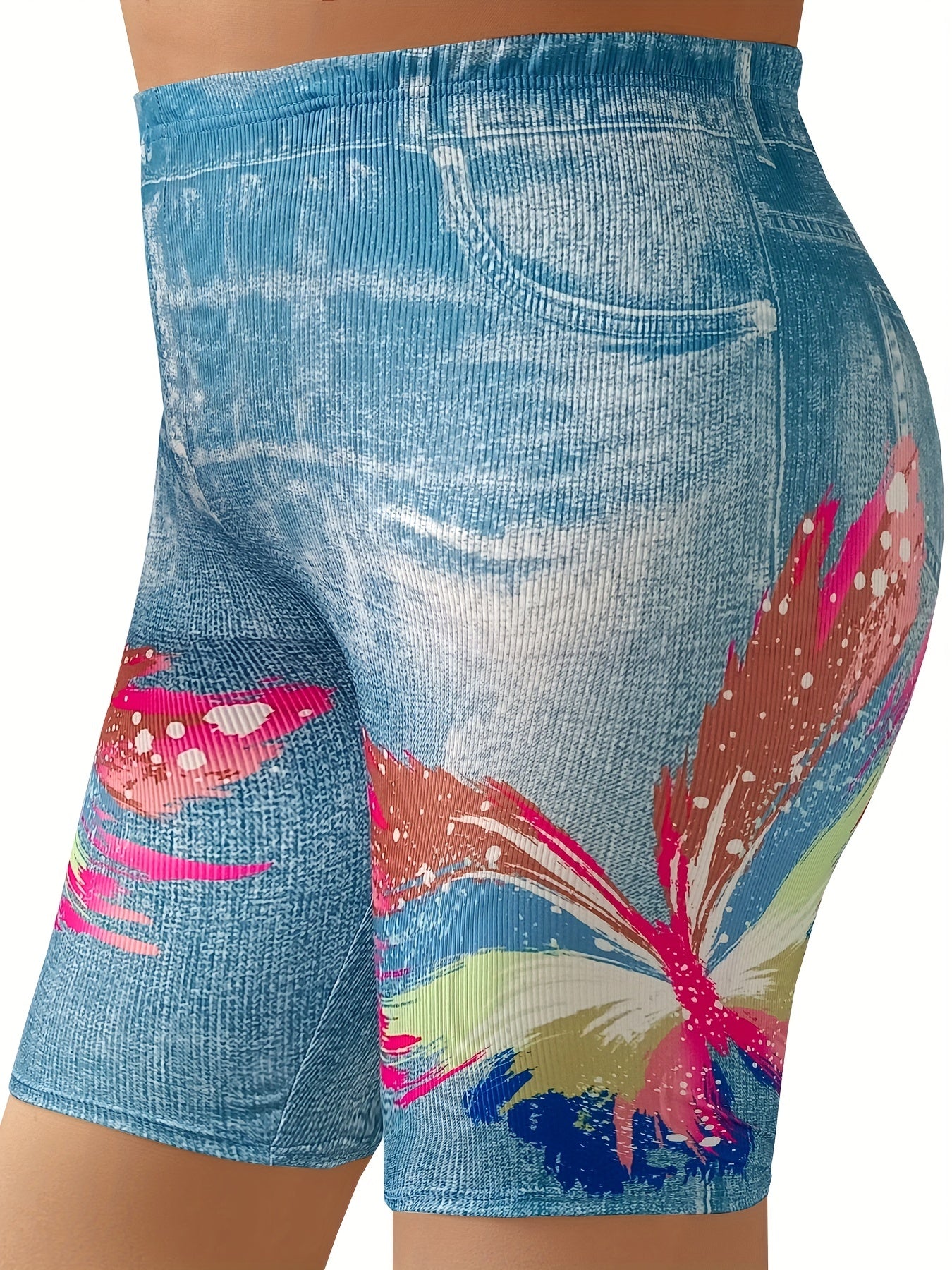 Women's Plus Denim & Painting Print High Rise Skinny Shorts