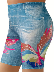 Women's Plus Denim & Painting Print High Rise Skinny Shorts