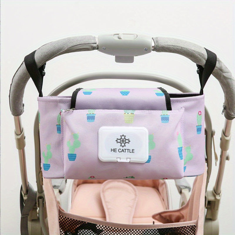 Universal Baby Stroller Storage Bag with Wipes Clip & Reversible Pouch