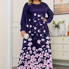 Floral Print Long Sleeve Stretch Dress Plus Size