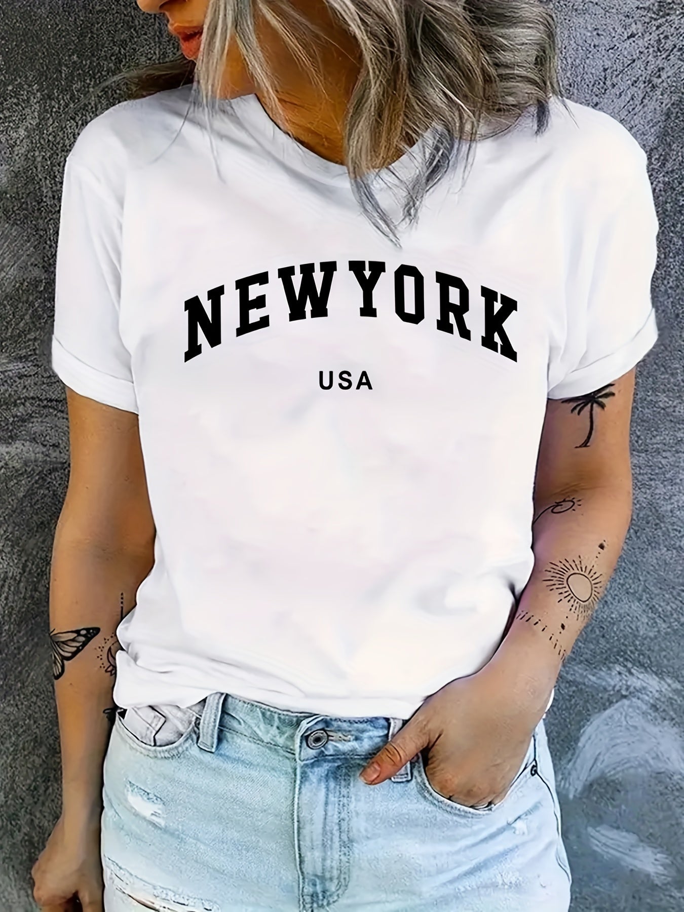 USA Letter Graphic Versatile T-shirts Loose Casual Sports Summer Top