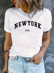 USA Letter Graphic Versatile T-shirts Loose Casual Sports Summer Top