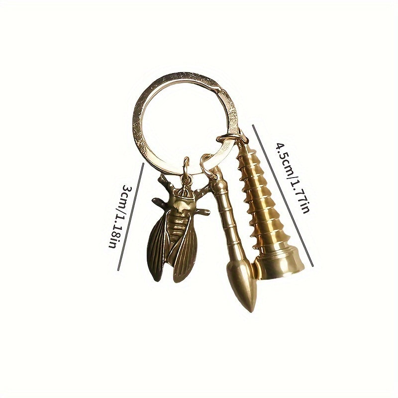 Brass Tower Pen Keychain Pendant Gift For Men Women
