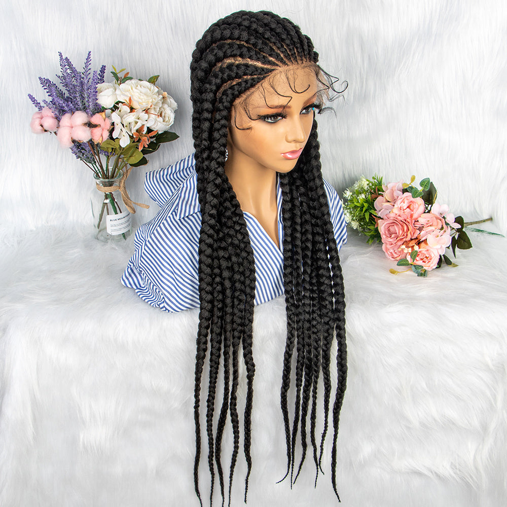 Long Braided Synthetic Wig for Women Full Lace Natural Look