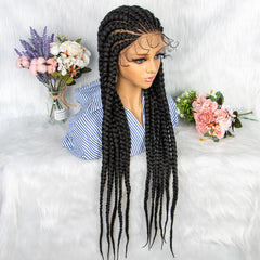 Long Braided Synthetic Wig for Women Full Lace Natural Look