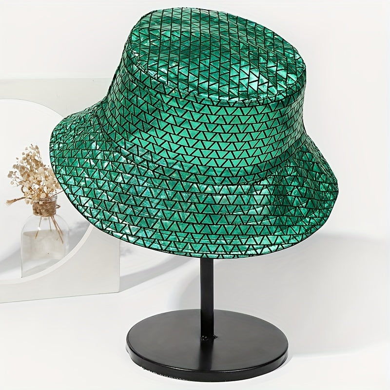 Double Sided Fisherman Hat Green Triangle Laser Street Style Bucket Hat