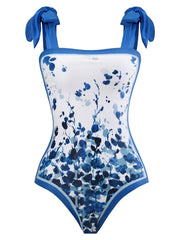 Floral Print Tankini Set One Piece Swimsuit & Wrap Skirt