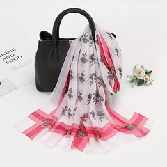 Rose Print Chiffon Scarf Classic Thin Large Shawl Women Windproof Head Wrap