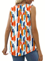 Colorful Print Square Neck Tank Top Sleeveless Summer Top