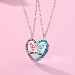 2pcs FRIENDS Heart Butterfly Magnetic Necklace For Toddler Girls BFF Gift