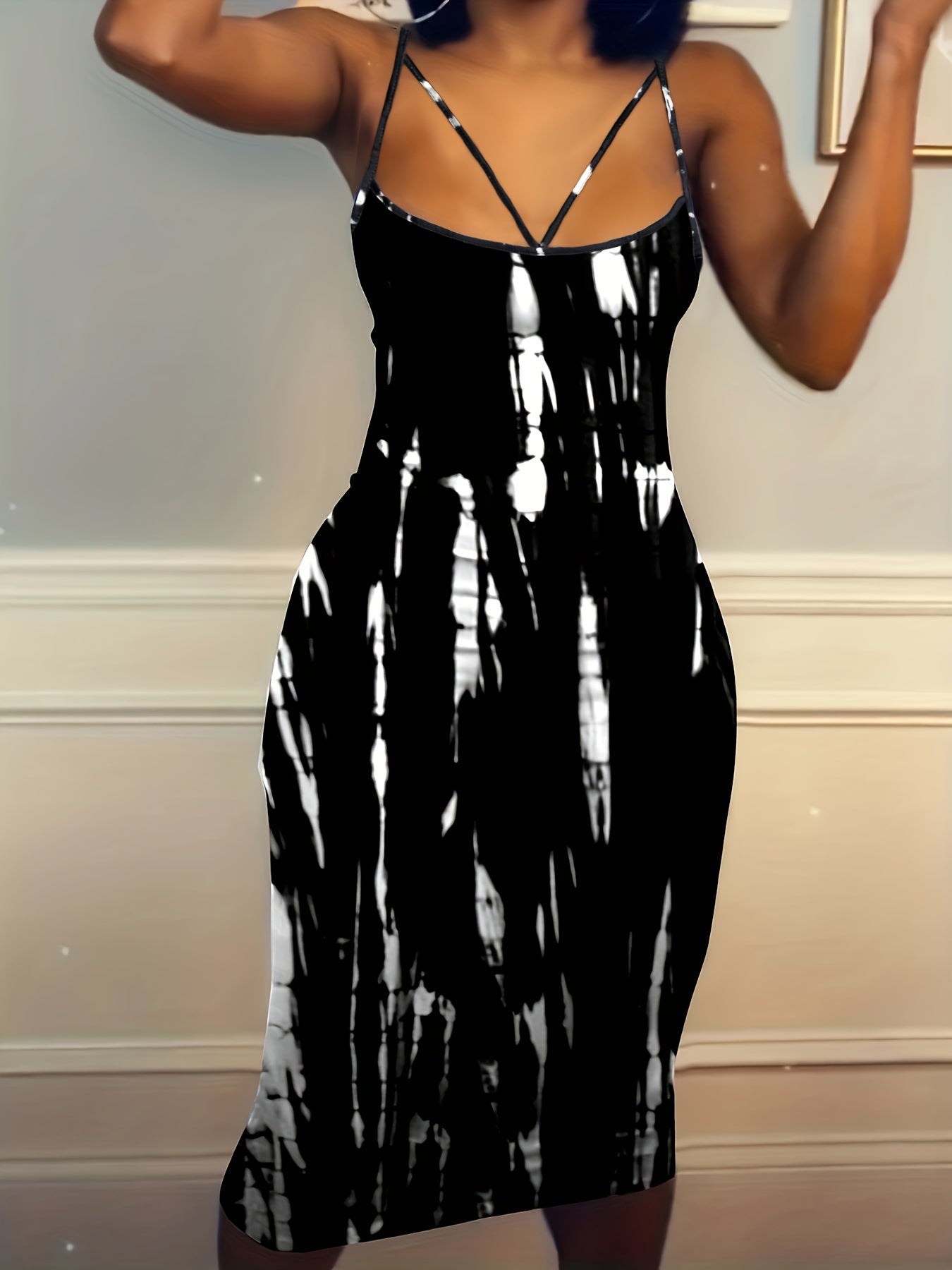 Sexy Dress Women's Plus Random Print Strappy Cut Out Cami Maxi Dress