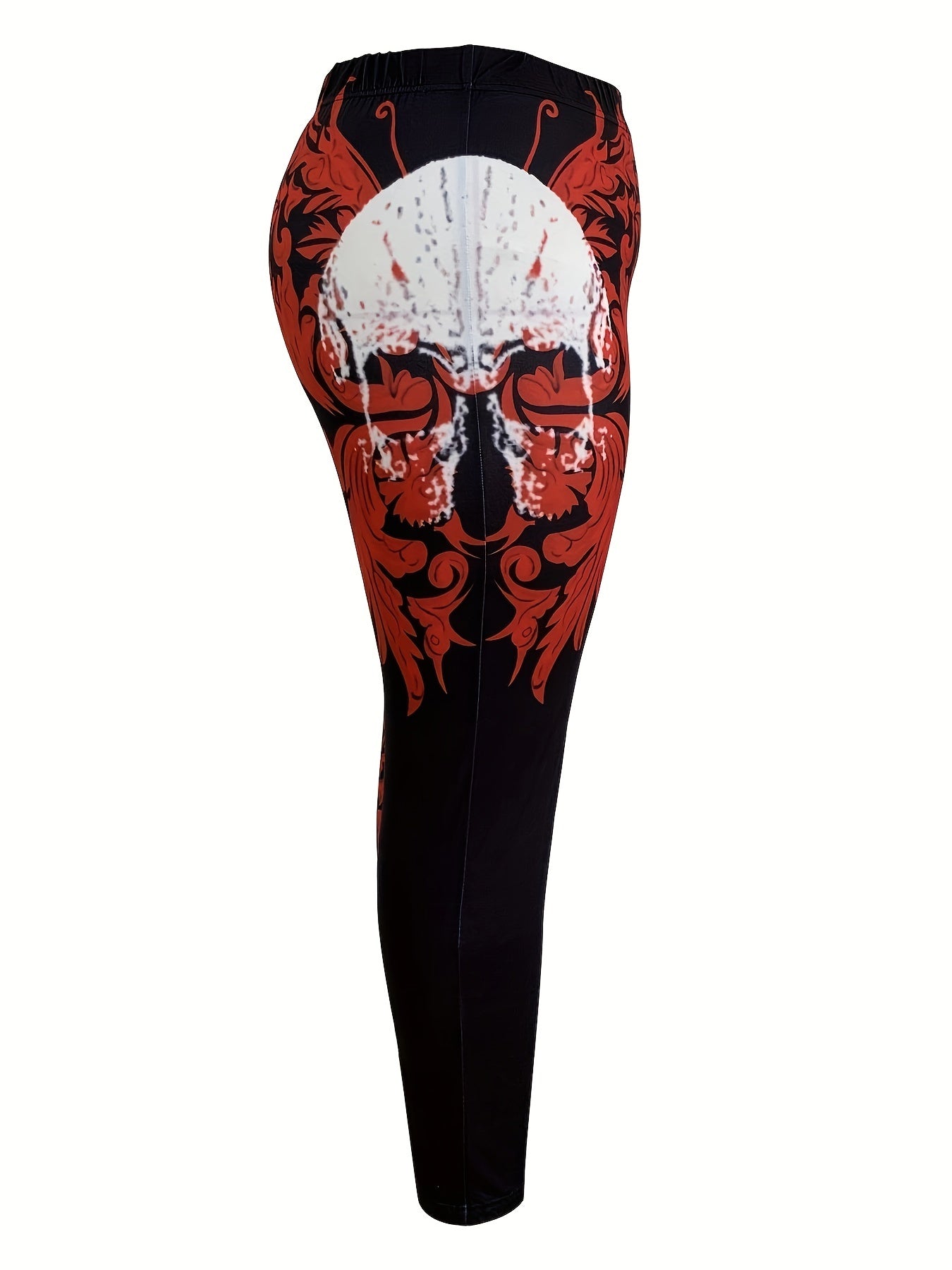 Skull & Floral Print Plus Size Leggings