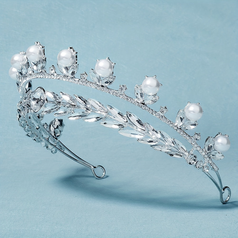 Crown Hair Band Rhinestone & Faux Pearl Decor Headband Bridal Wedding Headwear