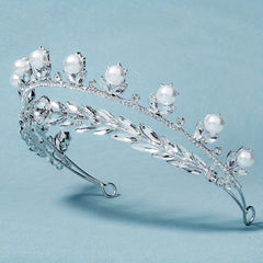 Crown Hair Band Rhinestone & Faux Pearl Decor Headband Bridal Wedding Headwear