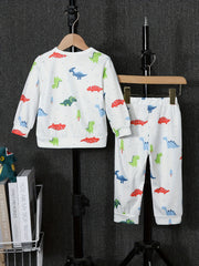 2pcs Dino Graphic Print Pullover & Pants Set for Baby Boys & Girls