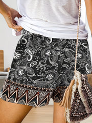 Boho Style Elastic Waist All Over Print Shorts