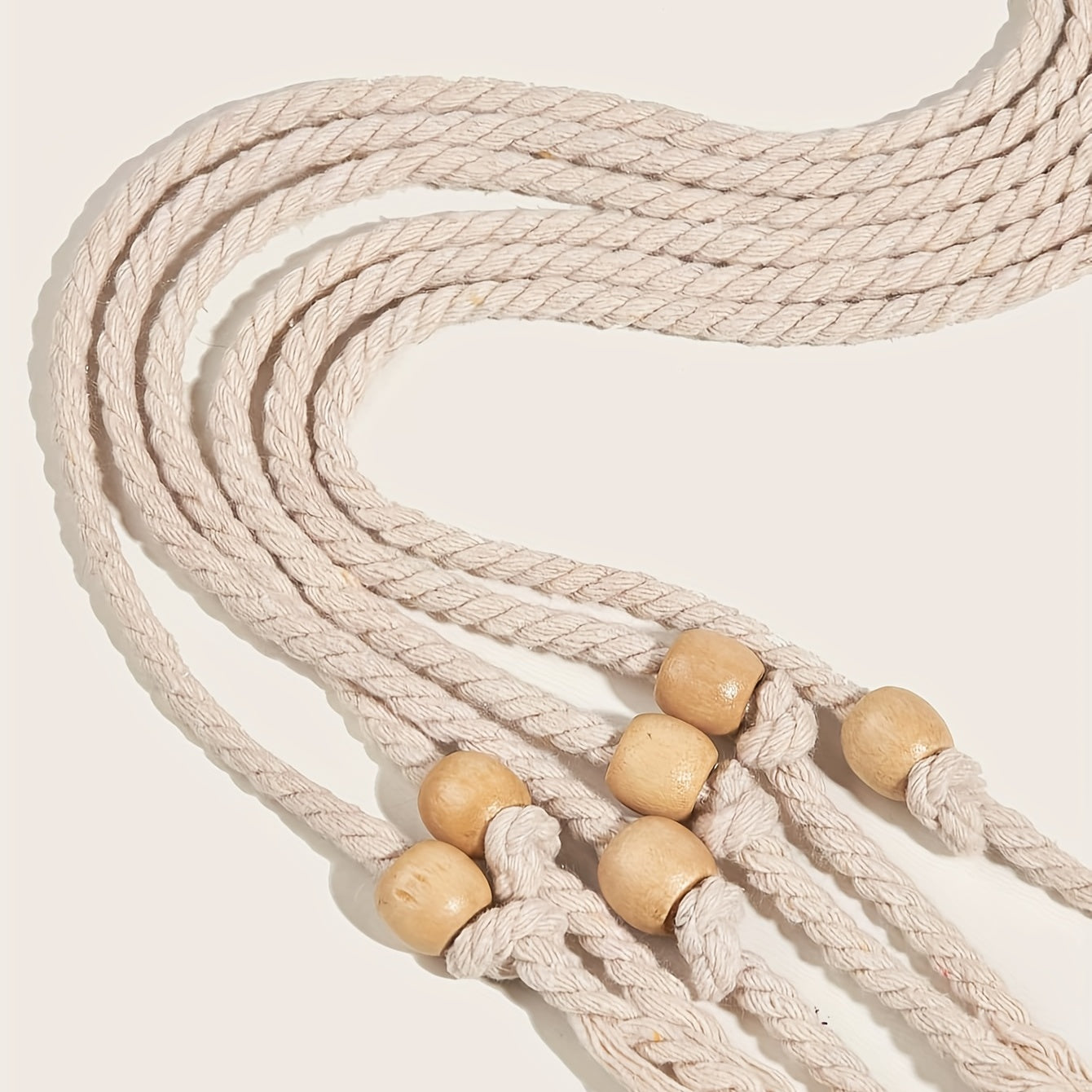Beige Sash Belt Vintage Beads Tassel Bow Knotted Belt