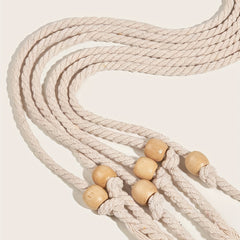 Beige Sash Belt Vintage Beads Tassel Bow Knotted Belt