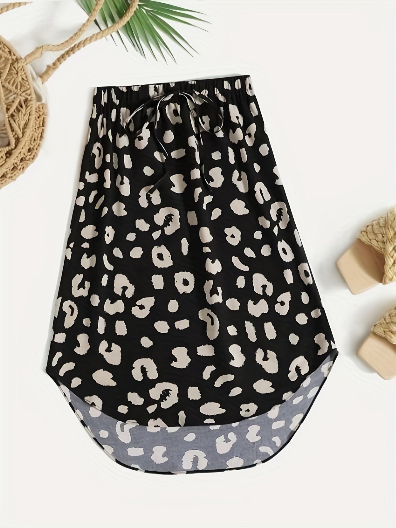 Leopard Print Drawstring Skirt Women's Casual Skirt
