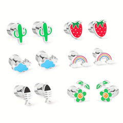 Rainbow Fruit Stud Earrings Set for Girls Party