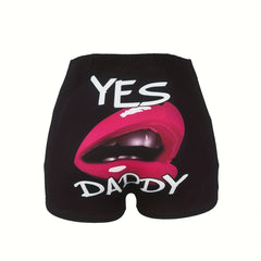 Sexy 3D Lip & Letter Print High Rise Skinny Shorts