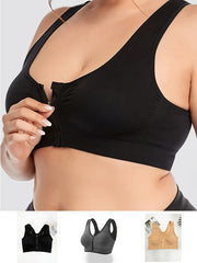 3 Pack Plus Size Sports Bra Set Zipper Front Racer Back Wireless Bralette