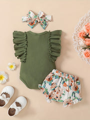 3pcs Baby Girls Daddy's Girl Ruffle Sleeve Onesie & Floral Shorts Set