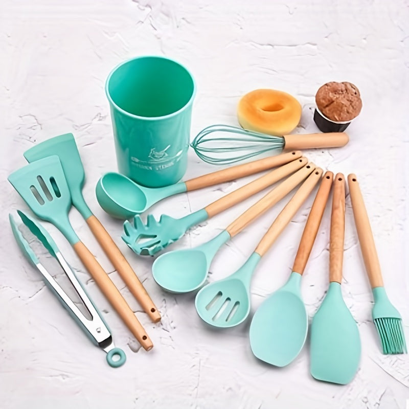 12pcs Silicone Kitchen Utensil Set Non Stick Includes Slotted Spatula Spoon