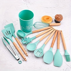 12pcs Silicone Kitchen Utensil Set Non Stick Includes Slotted Spatula Spoon