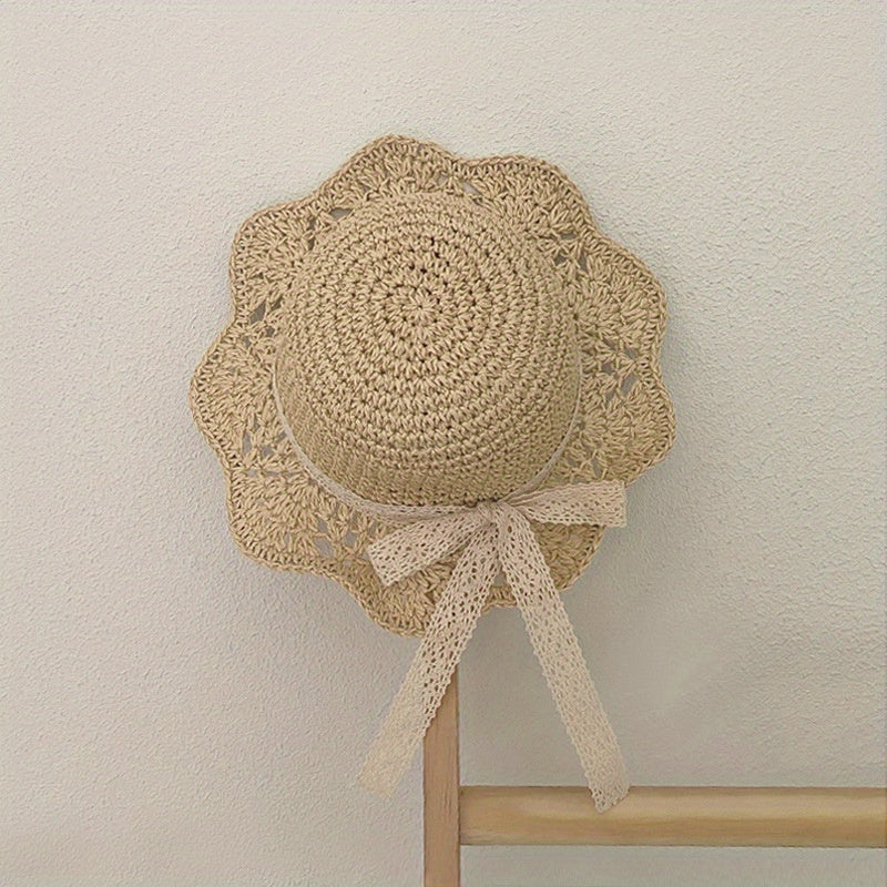 Kids Straw Sun Hat with Lace Butterfly Knot