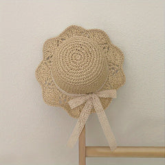 Kids Straw Sun Hat with Lace Butterfly Knot