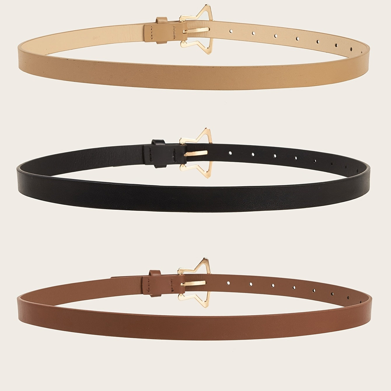 Golden Star Buckle Classic PU Leather Belt for Girls