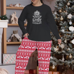 Women's Xmas Pajama Set - Tree Print Tee & Elk Striped