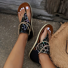 Leopard Print Thong Sandals Women Anti Slip Lightweight Flat Sandals