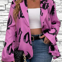 Women's Letter Print Long Sleeve Lapel Blazer