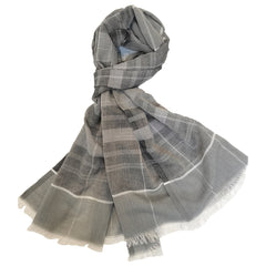 Gray Stripe Print Scarf Plaid Casual Shawl Frayed Edge Windproof Sunscreen