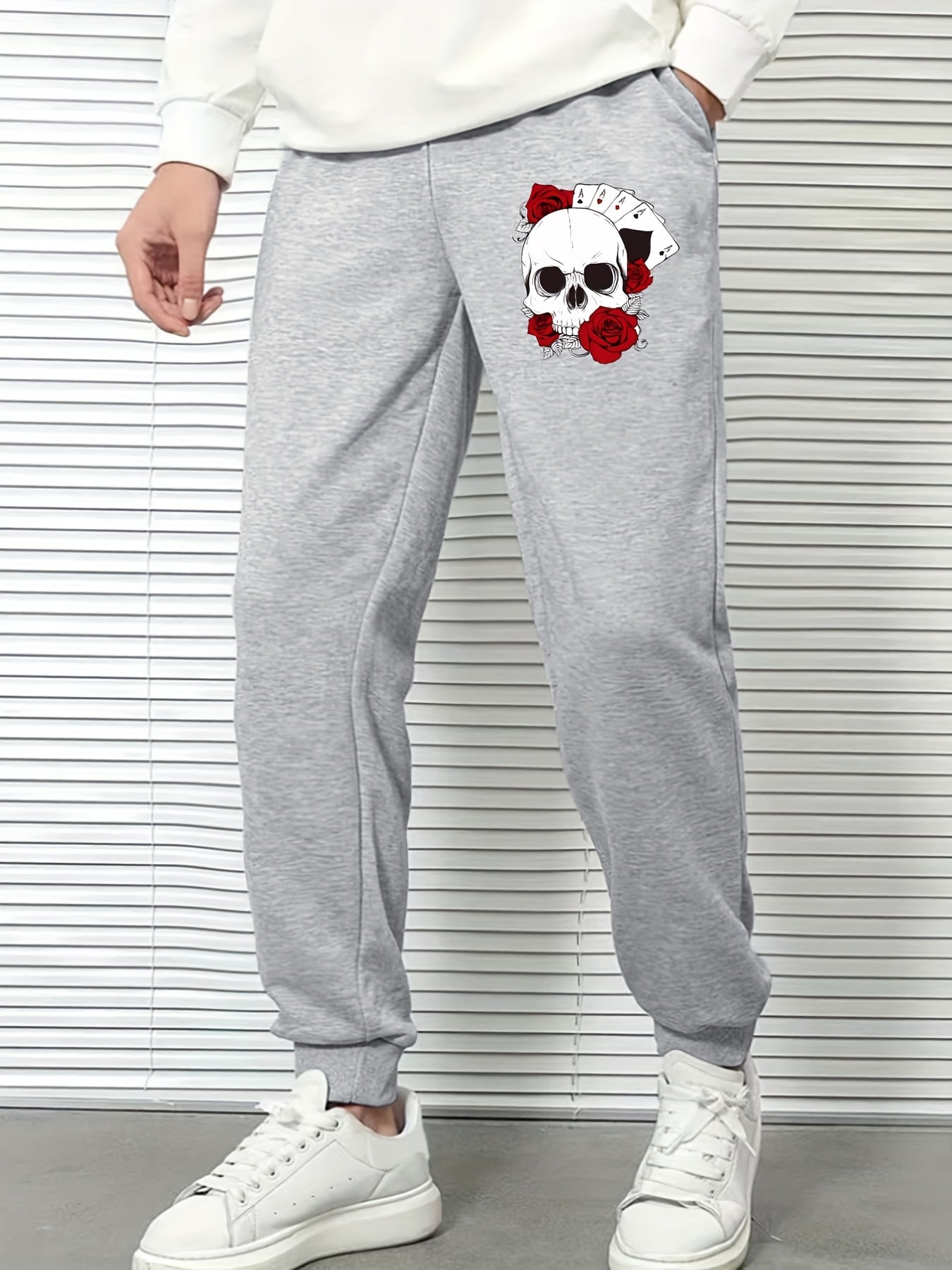 Skull Holding Flowers In His Mouth Men s Sports Pants