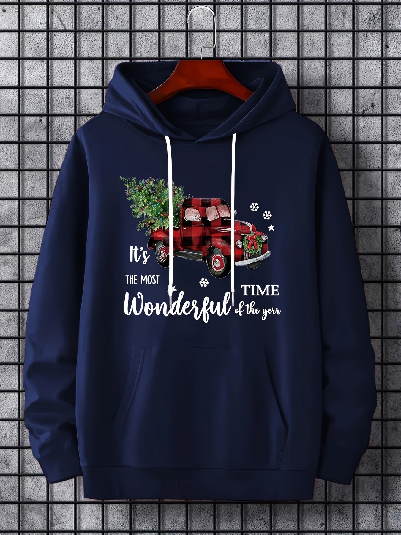 Christmas Car And Tree Print Hoodies For Men Graphic Hoodie