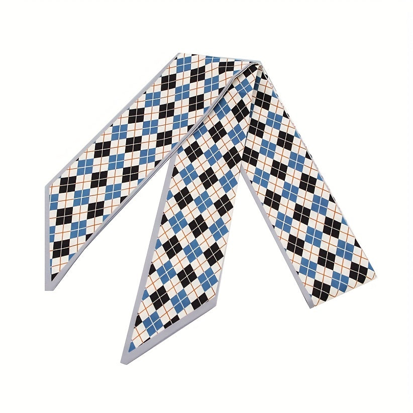 2pcs Plaid & Floral Skinny Scarf Long Ribbon Neckerchief Decorative Wrist Wraps