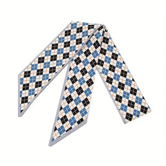 2pcs Plaid & Floral Skinny Scarf Long Ribbon Neckerchief Decorative Wrist Wraps