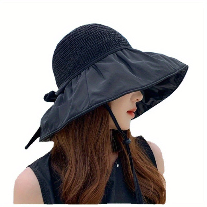Summer Sun Hat Bowknot Straw Bucket Hat Beach Hats