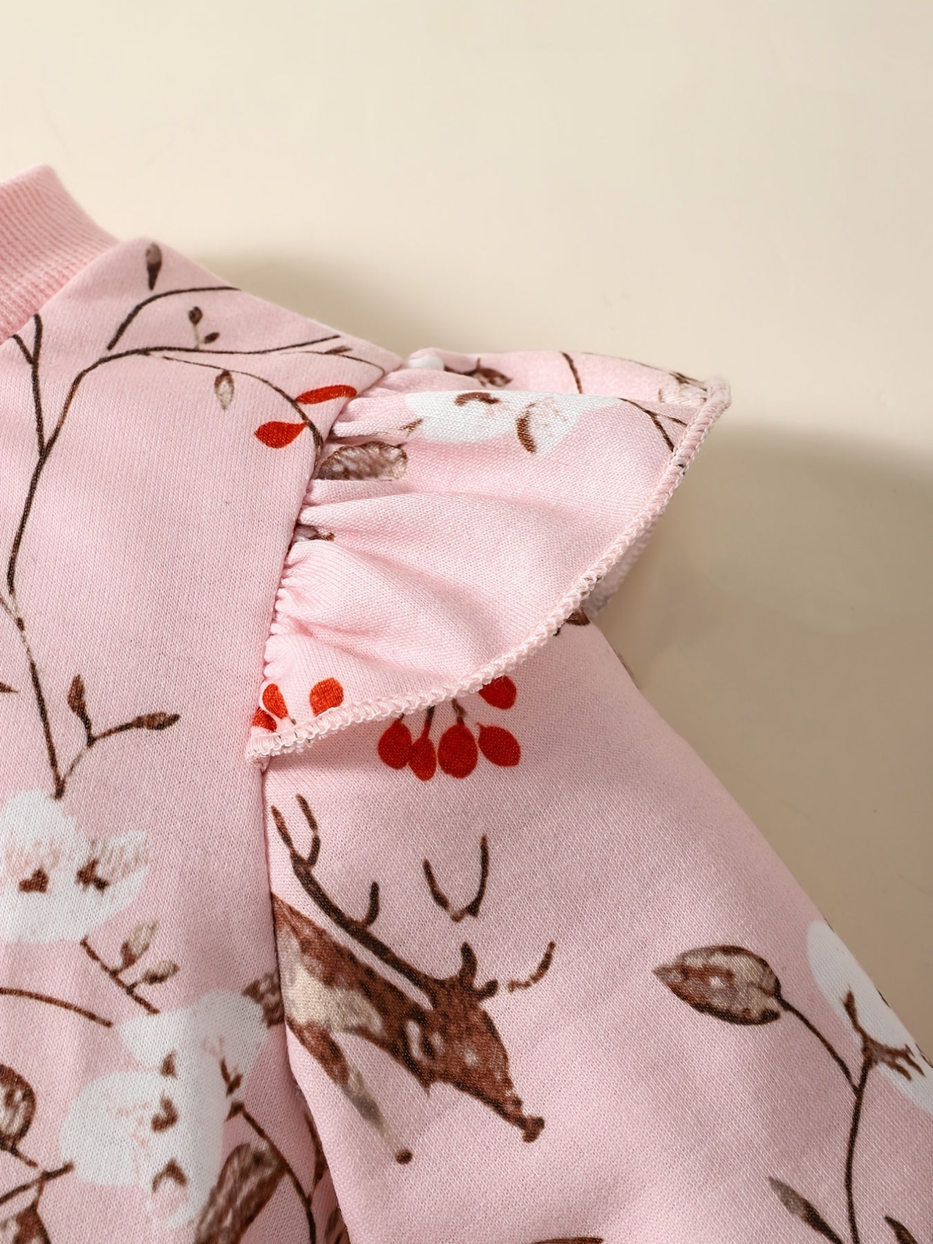 2pcs Baby Girls Deer And Flowers Print Sweatshirt & Pants Set