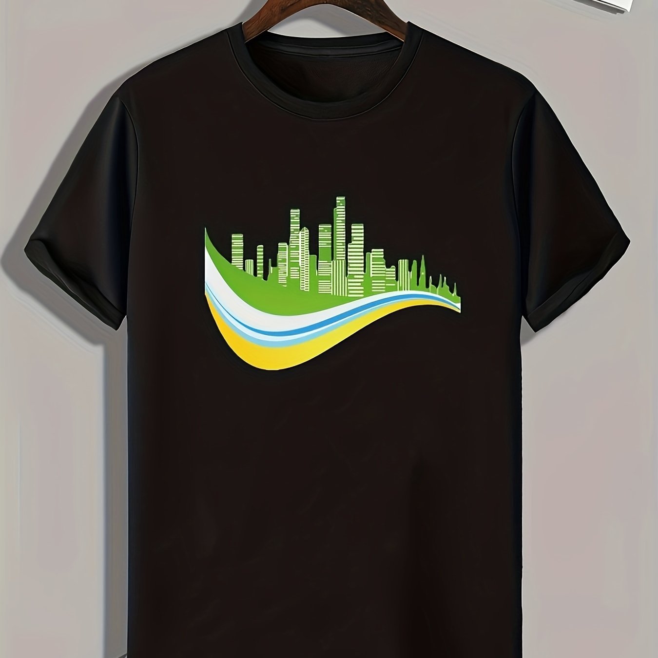 City View Pattern Print Men's Sports T-shirt for Fitness