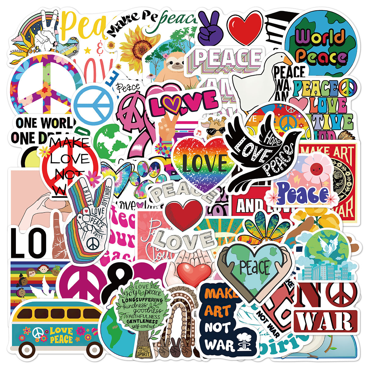 50-100pcs World Peace Cartoon Phone Case Stickers Waterproof DIY Stickers