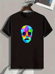 Block Skull Print Men's Graphic T shirt for Summer