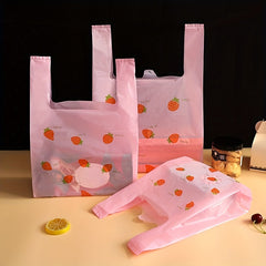 100 Pcs Pink Strawberry Plastic Bags for Shopping and Packaging